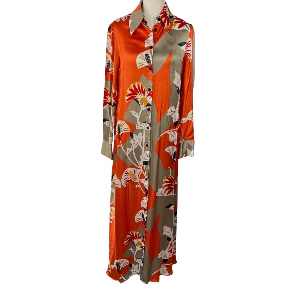 Anthropologie Corey Lynn Calter Button Front Maxi Shirt Dress Orange Tan Size Sm